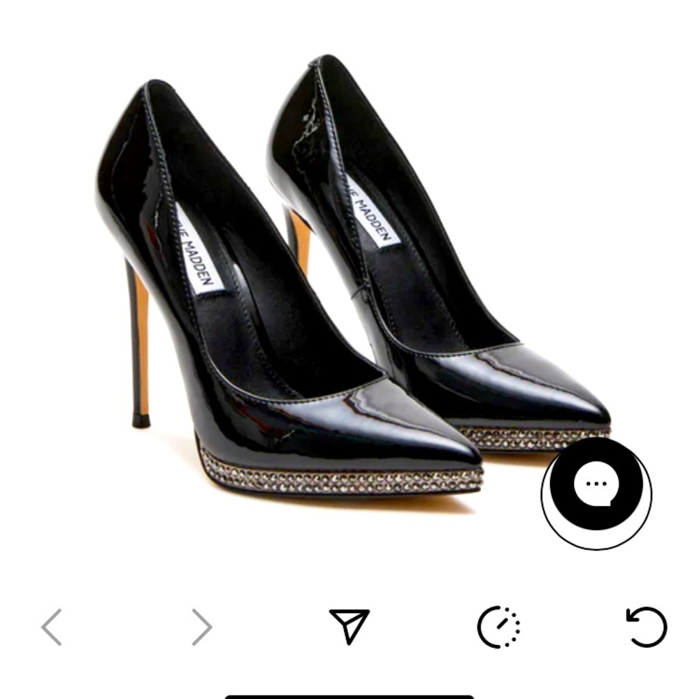 Black Patent Leather Stiletto heels with Rhinestones Size 6.5